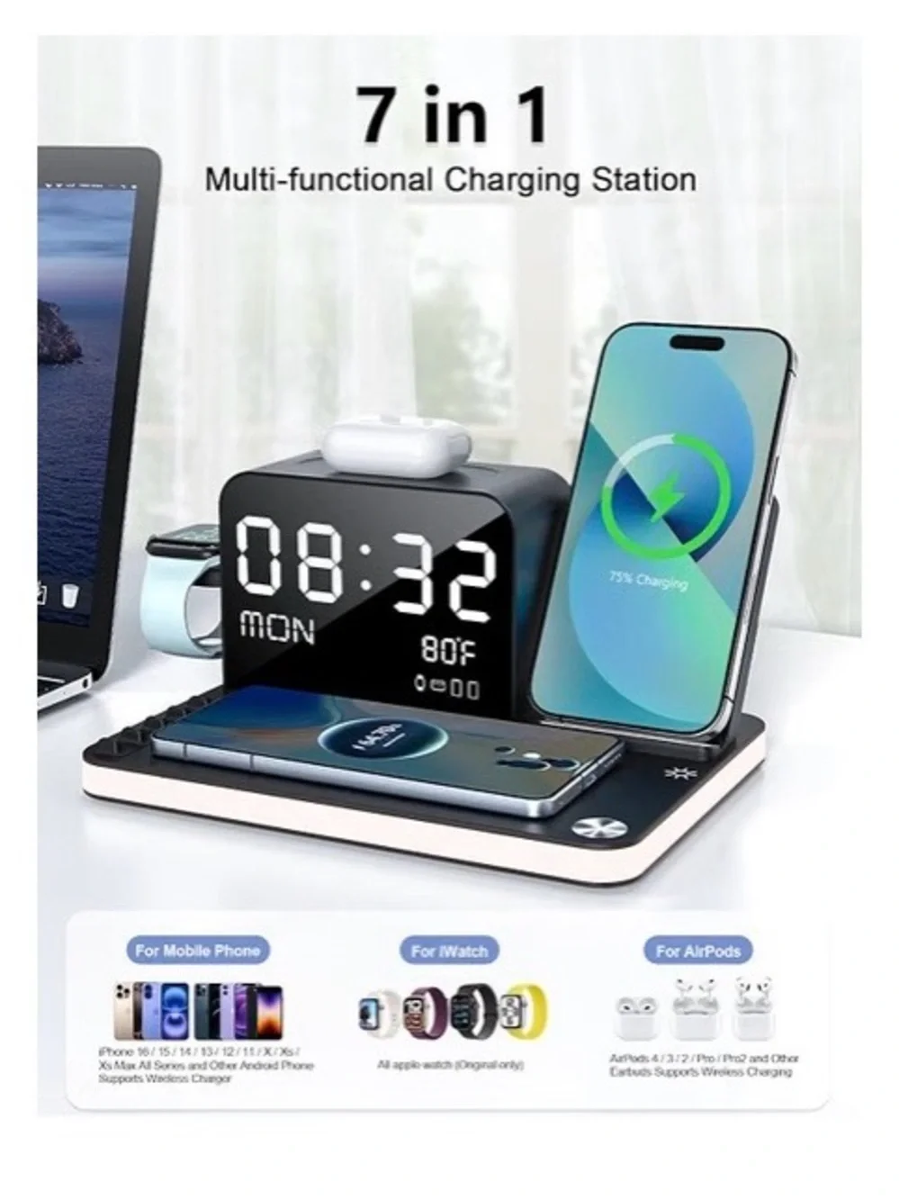 7-in-1 Wireless Charging Station for Multiple Devices, Wireless Charger.New